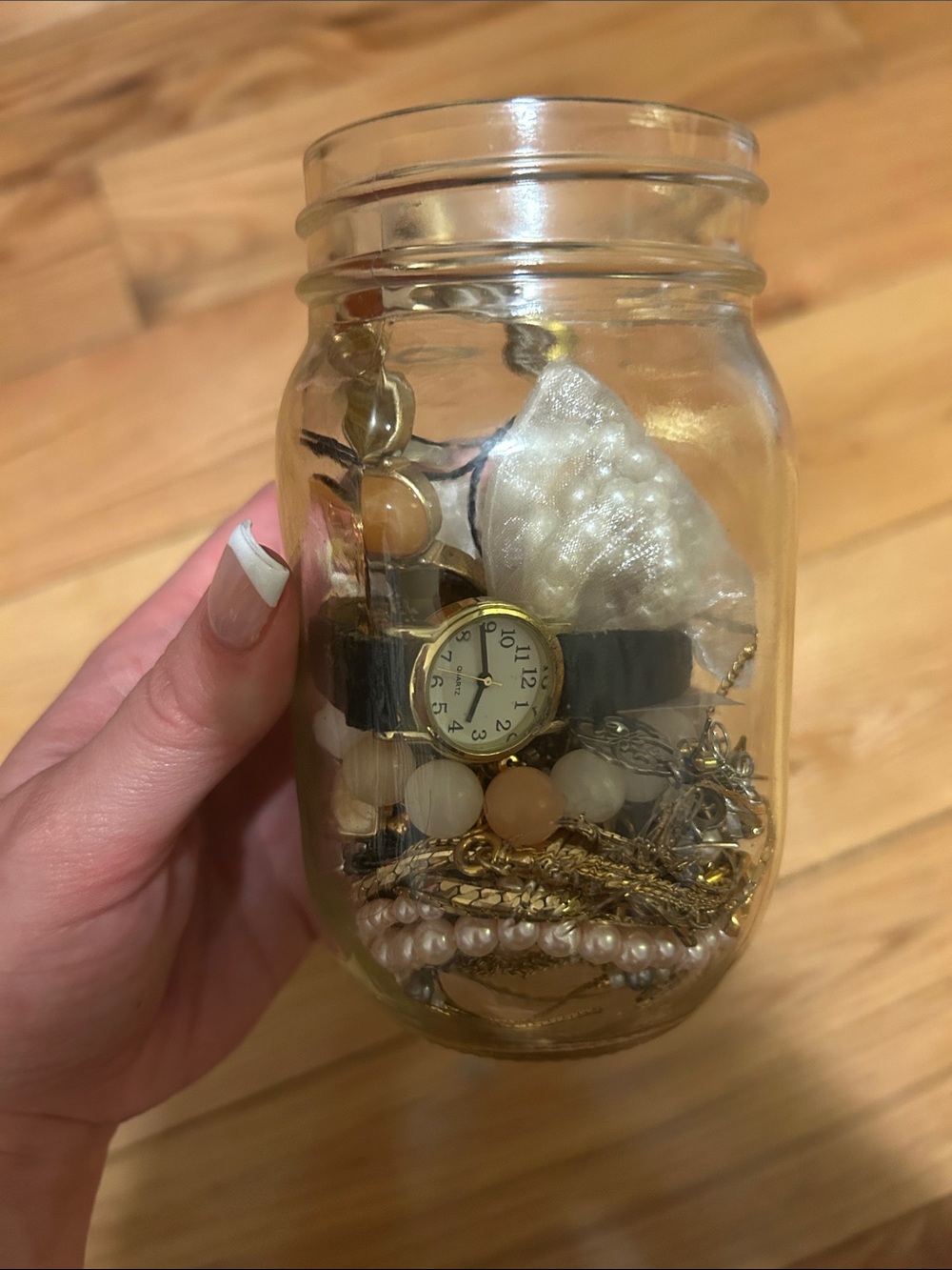 Mystery Jewelry Jar with antique and modern pieces, mostly gold tones